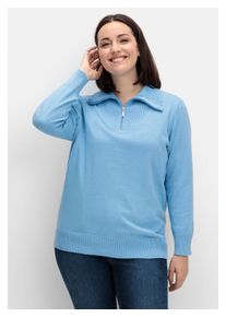 sheego Damen Strickpullover "Große Größen", blau, casual, Gr. 50, unifarben, Feinstrick, Obermaterial: 100% Baumwolle, Pullover, aus Baumwolle, mit