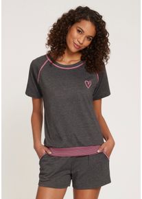 Vivance Dreams Damen Shorty, Gr. 52, grau, Single Jersey, Obermaterial: 60% Baumwolle, 40% Polyester, modisch, Homewear-Sets, mit dekorativen