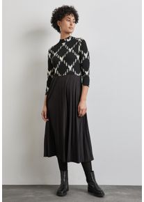 Street One Damen Midikleid, schwarz, casual, Gr. 44, gemustert, Stoff, Oberteil: 69% Viskose, 26% Polyester, 5% Elasthan; Rock: 95% Polyester, 5%