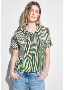 Cecil Damen Kapuzenshirt, grün, casual, Gr. L, gestreift, Stoff, Vorderteil: 100% Viskose, Rückseite: 50% Modal, 50% Baumwolle, Shirts, mit