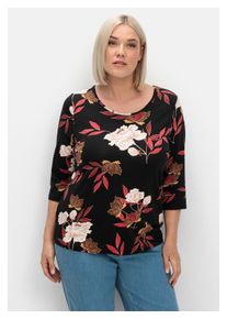 sheego Damen 3/4-Arm-Shirt "Große Größen", rot, feminin, Gr. 46, gemustert, Obermaterial: 95% Viskose, 5% Elasthan, Shirts, mit Blumenprint, aus