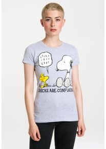 logoshirt Damen T-Shirt "Snoopy - Peanuts", grau, casual, Gr. L, bedruckt, mehrfarbig, 95% Baumwolle, 5% Viskose, Shirts, mit niedlichem