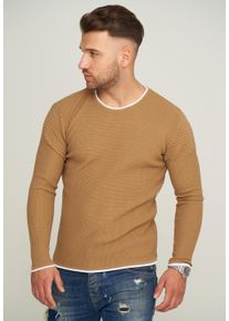 behype Herren Strickpullover "MKLAYER57", braun, casual, Gr. XL, unifarben, 100% Polyacryl, Pullover, in trendiger Layer-Optik