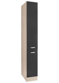 Apothekerschrank Optifit, B:30cm H:206,8cm T:57,1cm, grau, Küche, Schränke, "Faro", 2 Auszüge, Metallgriffe, Breite 30 cm