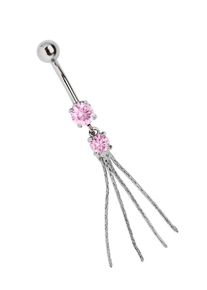Adelia´s ADELIA ́S Damen Bauchnabelpiercing "Piercing Piercing Bauchnabelpiercing", rosa, modisch, Titan, Piercings, Titan Banane rosa Doppelsteinhänger mit 4