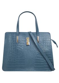 CLUTY Damen Henkeltasche, blau, Leder, Reptilienprägung, Taschen, echt Leder, Made in Italy