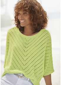 Lascana Damen Ajourpullover, grün, modisch, Gr. 32, unifarben, Strick, Obermaterial: 100% Baumwolle, Pullover, mit kurzen Ärmeln, lockerer