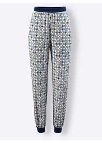 Damen Schlafhose, Gr. 40, blau, 100% Baumwolle, geblümt, gemustert, mehrfarbig, Hosen