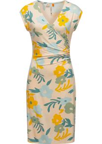 Ragwear Damen Etuikleid "Crupi Print", beige, Gr. XL, Material: 95% Viskose, 5% Elasthan, Kleider, figurbetontes Sommerkleid mit Raffung an der Taille