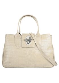 CLUTY Damen Henkeltasche, beige, Leder, glänzend, Taschen, echt Leder, Made in Italy