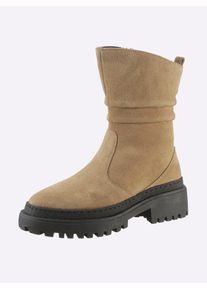 Heine Damen Stiefel, Gr. 38, beige, Leder, Veloursleder, Veloursleder, modisch, Schuhe