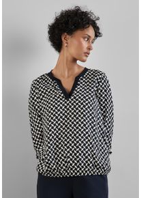 Street One Damen Langarmbluse, blau, casual, Gr. 34, bedruckt, Stoff, 100% Viskose, Blusen, mit grafischem Muster