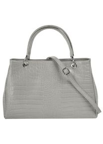 CLUTY Damen Henkeltasche, grau, Leder, Reptilienprägung, Taschen, echt Leder, Made in Italy