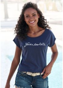 Beach Time BEACHTIME Damen T-Shirt "mit Frontdruck "Never too late"", blau, casual, Gr. 32, bedruckt, Obermaterial: 100% Baumwolle, Shirts, aus weicher