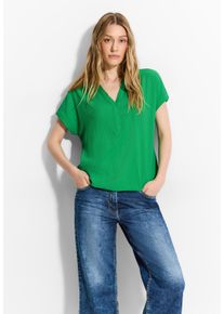 Cecil Damen Kurzarmbluse, grün, casual, Gr. XL, unifarben, Stoff, 55% Polyester, 44% Viskose, 1% Elasthan, Blusen, aus softem Materialmix