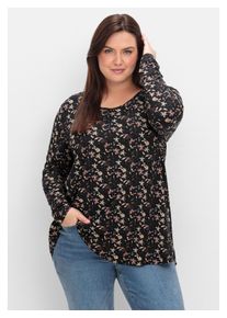 sheego Damen Langarmshirt "Große Größen", schwarz, feminin, Gr. 44, gemustert, Obermaterial: 95% Viskose (LENZING ECOVERO), 5% Elasthan, Shirts, mit
