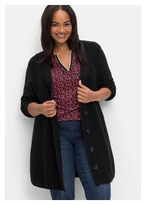 sheego Damen Longstrickjacke "Große Größen", schwarz, casual, Gr. 44, unifarben, Obermaterial: 50% Baumwolle, 50% Polyacryl, Strickjacken, im