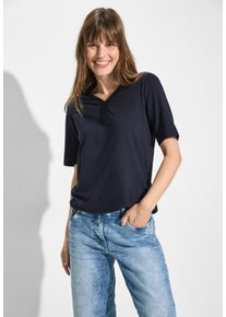 Cecil Damen Tunikashirt, blau, casual, Gr. S, unifarben, Web, Stoff, 50% Baumwolle, 50% Modal, Shirts, mit V-Ausschnitt