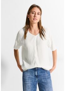 Cecil Damen Kurzarmbluse, weiß, casual, Gr. S, unifarben, Stoff, 100% Viskose, Blusen, mit V-Ausschnitt