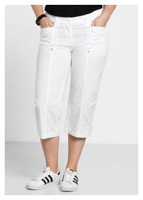 sheego Damen 3/4-Hose "Große Größen", weiß, casual, Gr. 58, unifarben, Obermaterial: 97% Baumwolle, 3% Elasthan, Hosen, Mit Krempelfunktion