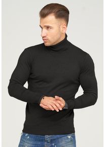 behype Herren Rollkragenpullover "TIBERIUS", schwarz, casual, Gr. S, unifarben, 50% Baumwolle, 30% Polyester, 15% Viskose, 5% Elasthan, Pullover, im