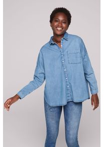 SOCCX Damen Jeansbluse, blau, casual, Gr. L, bedruckt, Material: 97% Baumwolle, 3% Elasthan, Blusen, im Turn-Up-Look