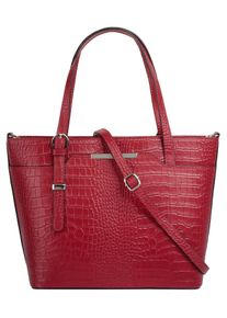 CLUTY Damen Henkeltasche, rot, Leder, Reptilienprägung, Taschen, echt Leder, Made in Italy