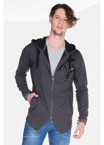 Cipo & Baxx CIPO & BAXX Herren Sweatjacke "Sweatjacke", grau, Basic, Gr. S, unifarben, 100% Baumwolle, Sweatjacken, mit ausgefallenem Saum, CL-238