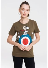 logoshirt Damen T-Shirt "Peanuts - Snoopy", grün, casual, Gr. XS, bedruckt, unifarben, 100% Baumwolle, Shirts, mit lizenziertem Print