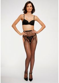Damen Ouvert-Strumpfhose, Petite Fleur Gold, schwarz, Obermaterial: 92% Polyamid, 8% Elasthan, Netz, Strumpfhosen, mit Netz Struktur und Glitzer