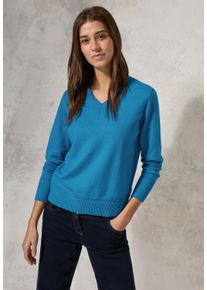 Cecil Damen V-Ausschnitt-Pullover, blau, casual, Gr. M, unifarben, Stoff, 33% Polyester, 31% Polyacryl, 24% Baumwolle, 12% Nylon, Pullover, im