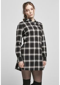 Urban Classics Damen Shirtkleid "Urban Classics Damen Ladies Cotton Check Shirt Dress", schwarz-weiß, casual, Gr. XS, 100% Baumwolle, Kleider