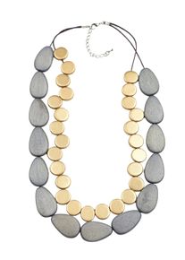 Damen Kette mit Anhänger "Guarda", grau, Basic, Collezione Alessandro, Holz, Halsketten, aus verschiedenen flachen Holzperlen