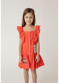 Gulliver Mädchen A-Linien-Kleid, orange, casual, Gr. 98, bestickt, unifarben, 100% Baumwolle, Kleider, mit Rüschen