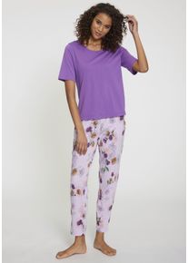 Vivance Dreams Damen Pyjama, Gr. 32, grau, Single Jersey, Obermaterial: 50% Baumwolle, 50% Viskose, geblümt, Basic, Homewear-Sets, mit Blumen-Druck