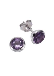 ZEEme Damen Paar Ohrstecker "Silber 925 rhodiniert mit echtem Amethyst 7,5mm", ONE-SIZE, Silber 925 (Sterlingsilber), weiß, Silber 925