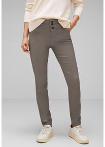 Street One Damen Röhrenhose, braun, casual, Gr. 46, unifarben, Stoff, black: 76% Viskose, 21% Nylon, 3% Elasthan, woods green, falcon brown, shiny