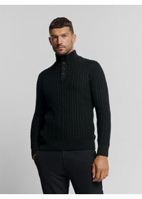 NO EXCESS Herren Rollkragenpullover "NO EXCESS Jacquard-Pullover mit Halbknopfleiste", schwarz, Gr. XL, 95% Baumwolle, 5% Polyester, Pullover