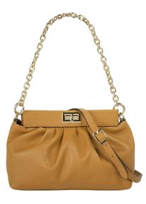 CLUTY Damen Umhängetasche, gelb, Leder, unifarben, leicht glänzend, Taschen, echt Leder, Made in Italy