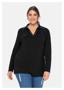 sheego Damen Langarmshirt "Große Größen", schwarz, klassisch, Gr. 40, unifarben, Obermaterial: 95% Viskose (LENZING ECOVERO), 5% Elasthan, Shirts,
