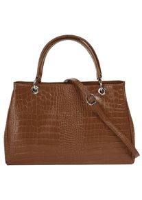 CLUTY Damen Henkeltasche, braun, Leder, Reptilienprägung, Taschen, echt Leder, Made in Italy
