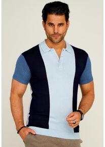 behype Herren Poloshirt "KNIT POLO", blau, Gr. L, mehrfarbig, 70% Viskose, 30% Nylon, Shirts, mit Colour-Block-Design
