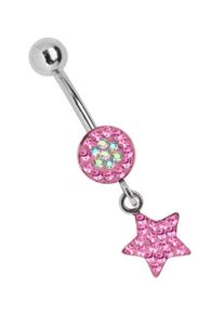 Adelia´s ADELIA ́S Damen Bauchnabelpiercing "Piercing Piercing Bauchnabelpiercing", rosa, modisch, Chirurgiestahl, Piercings, 316l Stahl Banane - rund Stern
