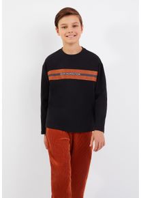 Gulliver Herren Langarmshirt, schwarz, casual, Gr. 152, bedruckt, 95% Baumwolle, 5% Elasthan, Shirts, mit stylischem Schriftprint