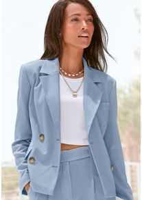 Lascana Damen Kurzblazer, blau, modisch, Gr. 42, unifarben, Web, Obermaterial: 64% Polyester, 32% Viskose, 4% Elasthan. Futter: 100% Polyester,