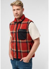 Jack Wolfskin Herren Fleeceweste "FELSLICHT CHECK VEST M", rot, Gr. L, Obermaterial: 100% Polyester; Kontrast: 100% Polyamid ; Futter: 100%