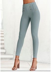 Lascana Damen Highwaist Leggings, Gr. 32, grün, Milano Rib, Obermaterial: 60% Viskose, 35% Polyamid, 5% Elasthan, feminin, Hosen, mit Zierknöpfen