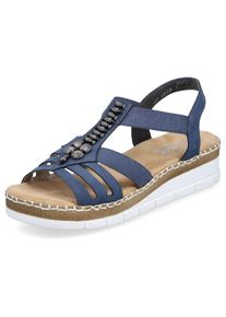 Rieker Damen Riemchensandale, Gr. 43, blau, Lederimitat, elegant, Schuhe, Sommerschuh, Sandalette, Keilabsatz, mit modischen Schmuckelementen