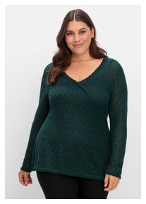 sheego Damen V-Ausschnitt-Pullover "Große Größen", grün, feminin, Gr. 52, unifarben, Feinstrick, Obermaterial: 55% Viskose, 45% Polyamid, Pullover,