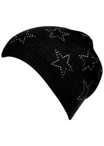 Damen Beanie, schwarz, modisch, Capelli New York, unifarben, Feinstrick, Strick, Materialmix, Mützen, mit Schmucksteinen